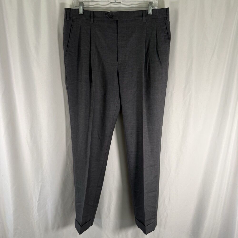 Santorelli Virgin Wool Dress Pants Men's 36 Grey Pleated Luxury Serge Como
